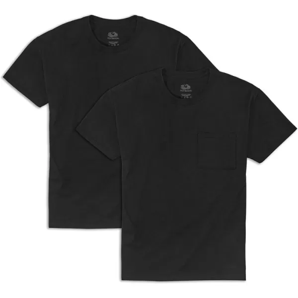 imageFruit of the Loom Mens Eversoft Cotton Short Sleeve Pocket TShirts Breathable ampamp Tag Free2 Pack  Black