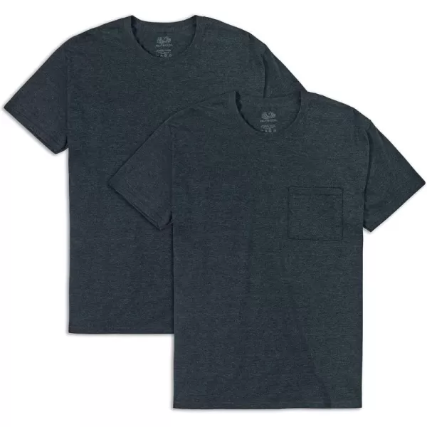 imageFruit of the Loom Mens Eversoft Cotton Short Sleeve Pocket TShirts Breathable ampamp Tag Free2 Pack  Black Heather