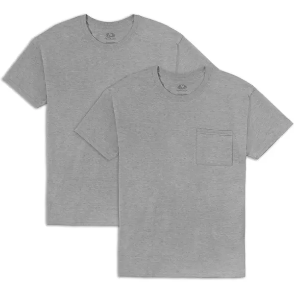 imageFruit of the Loom Mens Eversoft Cotton Short Sleeve Pocket TShirts Breathable ampamp Tag Free2 Pack  Grey Heather