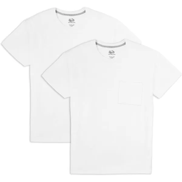 imageFruit of the Loom Mens Eversoft Cotton Short Sleeve Pocket TShirts Breathable ampamp Tag Free2 Pack  White