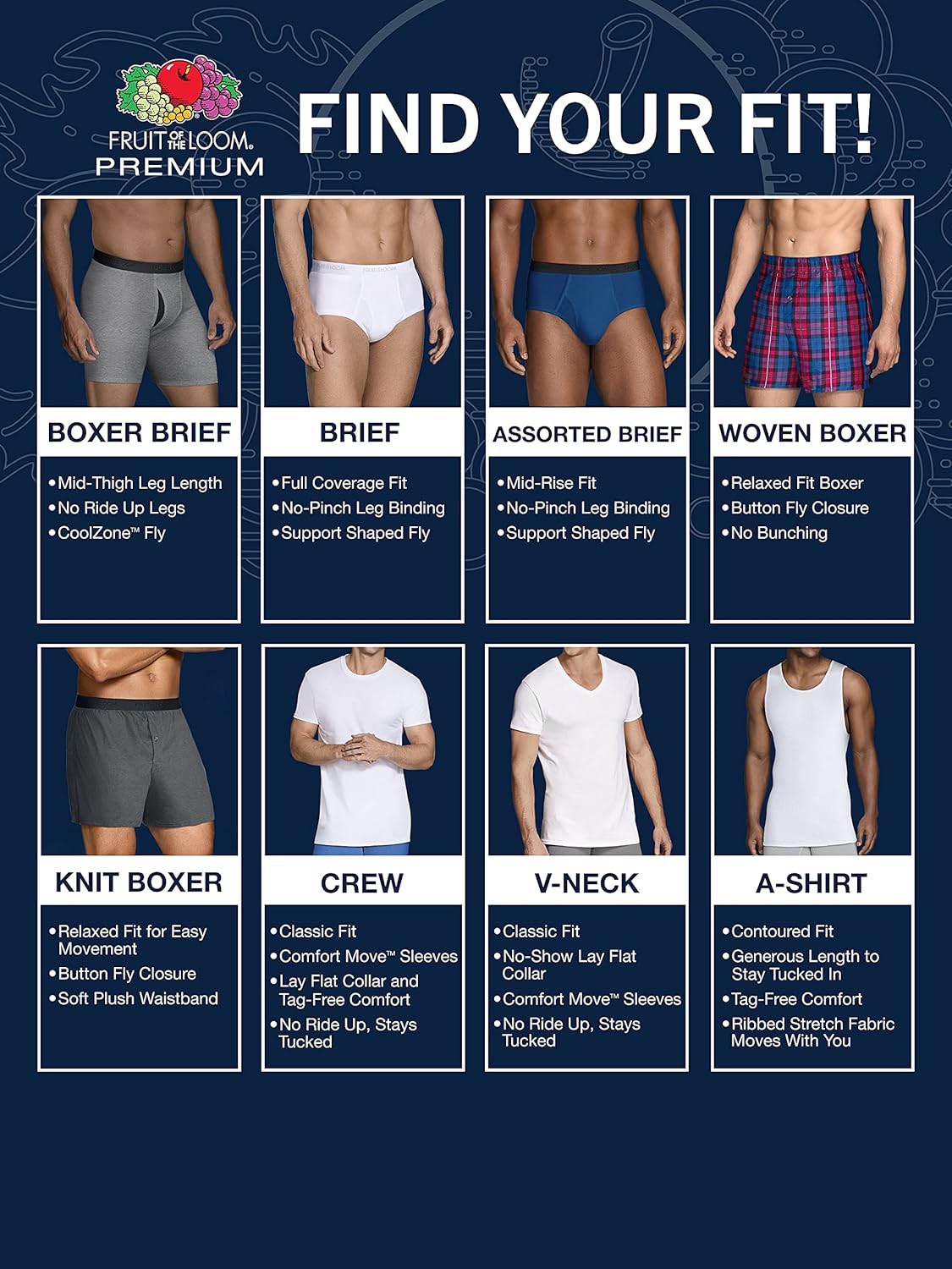 imageFruit of the Loom Mens Premium TagFree Cotton Underwear Regular ampamp Big ManBoxer Brief  4 Pack  Assorted Blues