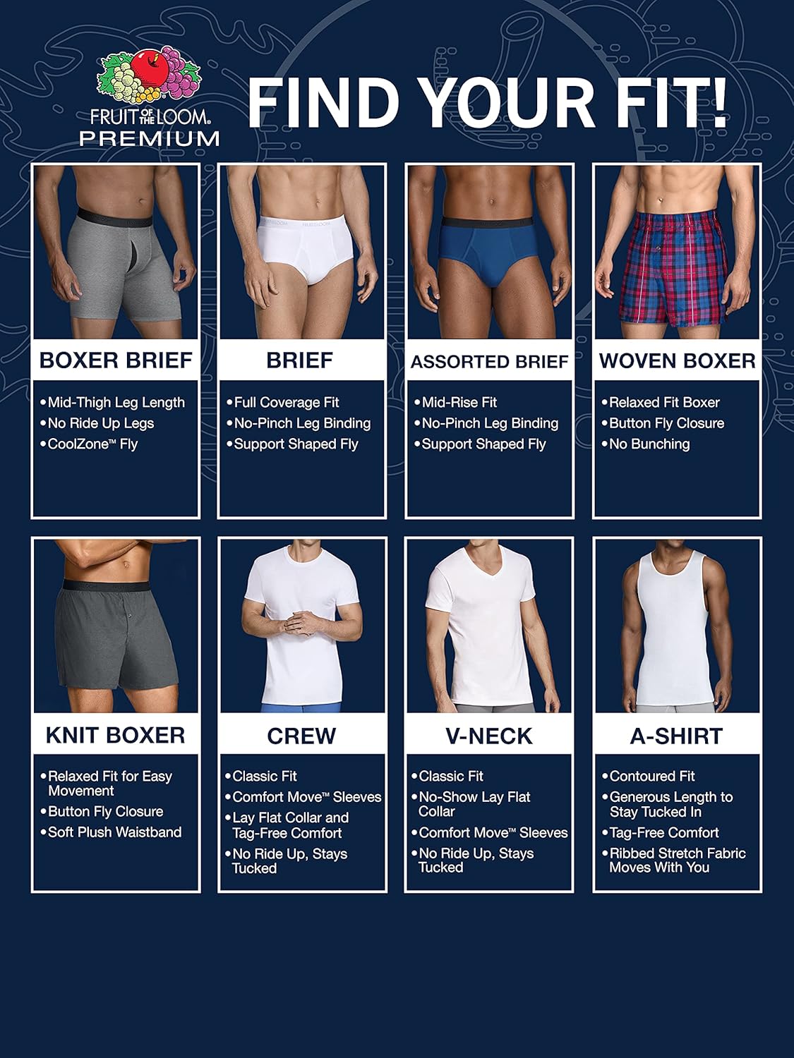 imageFruit of the Loom Mens Premium TagFree Cotton Underwear Regular ampamp Big ManBoxer Brief  8 Pack  Assorted