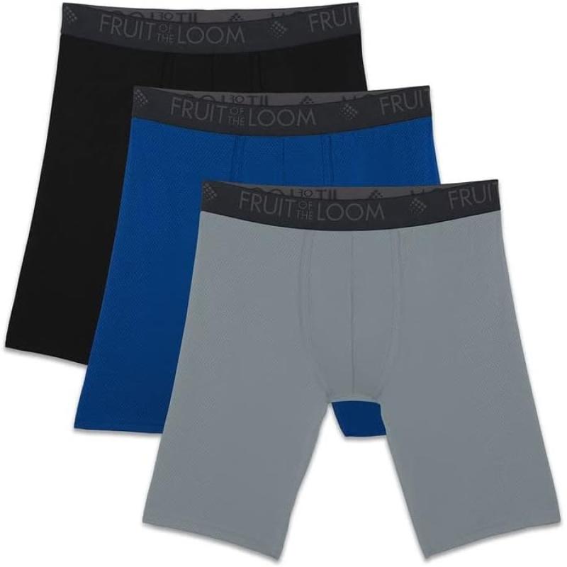 imageFruit of the Loom Mens Breathable Boxer Briefs Moisture Wicking Underwear Assorted Color MultipacksLong Leg  Micro Mesh  Colors May Vary