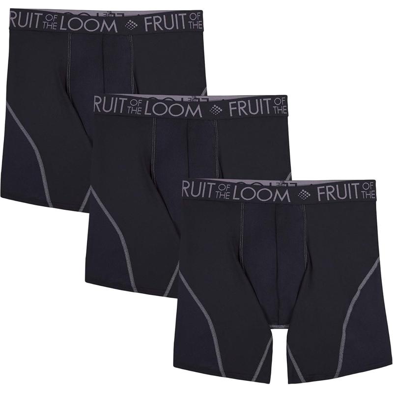 imageFruit of the Loom Mens Breathable Boxer Briefs Moisture Wicking Underwear Assorted Color MultipacksPerformance Stretch  Black