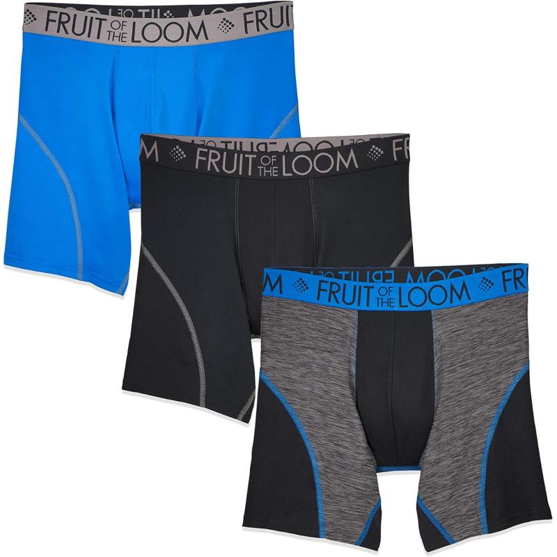 imageFruit of the Loom Mens Breathable Boxer Briefs Moisture Wicking Underwear Assorted Color MultipacksPerformance Stretch  Blue