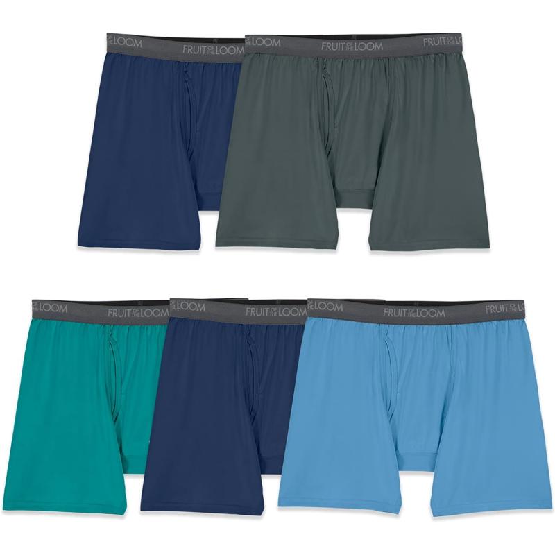 imageFruit of the Loom Mens Micro Stretch Boxer Briefs Designed to Move with You Lightweight ampamp Moisture Wicking5 Pack  GreenNavyGrey