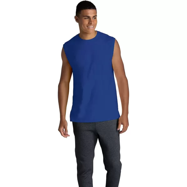 imageFruit of the Loom Mens Eversoft Cotton Sleeveless T Shirts Breathable ampamp Moisture Wicking with Odor Control Sizes S4xMuscle  2 Pack  Blue