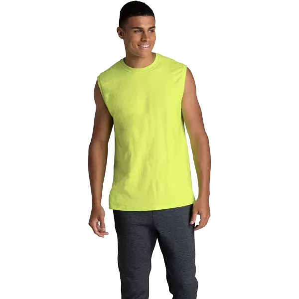 imageFruit of the Loom Mens Eversoft Cotton Sleeveless T Shirts Breathable ampamp Moisture Wicking with Odor Control Sizes S4xMuscle  2 Pack  Safety Green