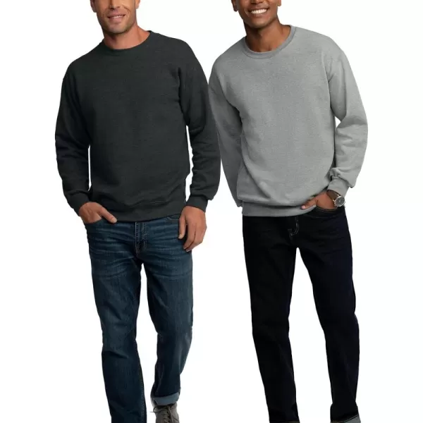 imageFruit of the Loom Eversoft Fleece Crewneck Sweatshirts Moisture Wicking ampamp Breathable Sizes S4X2 Pack  Black HeatherGrey Heather