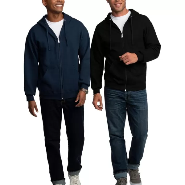 imageFruit of the Loom Mens Eversoft Fleece Hoodies Pullover Moisture Wicking ampamp Breathable Sizes S4X Full Zip2 PackBlackNavy Small