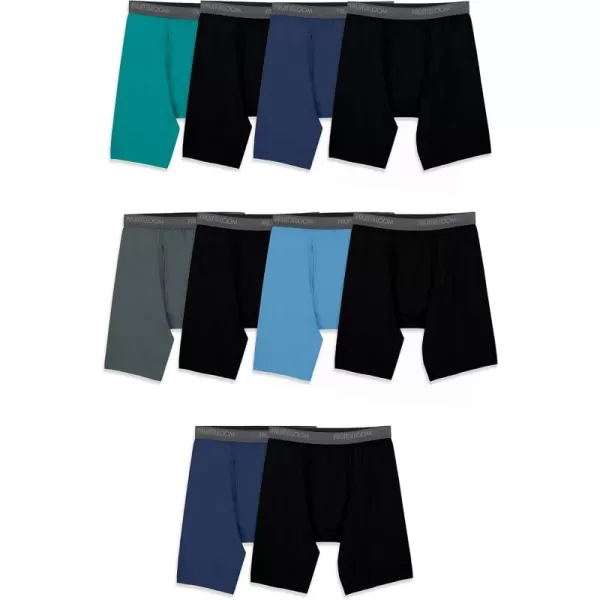 imageFruit of the Loom Mens Micro Stretch Boxer Briefs Designed to Move with You Lightweight ampamp Moisture WickingLong Leg  10 Pack  NavyGreenBlack