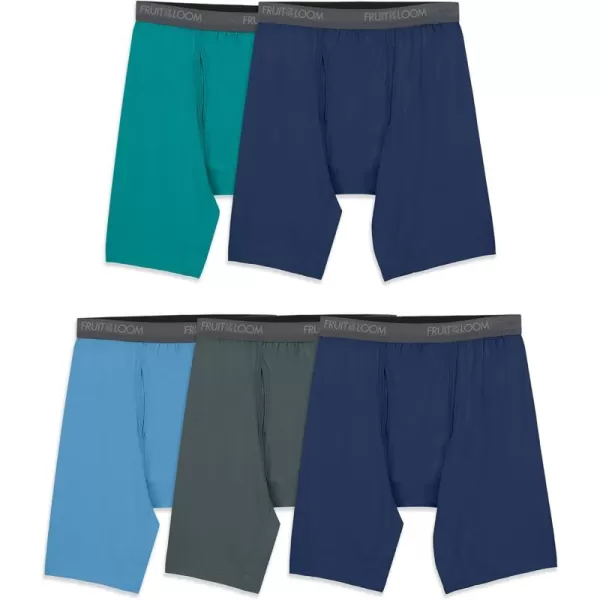 imageFruit of the Loom Mens Micro Stretch Boxer Briefs Designed to Move with You Lightweight ampamp Moisture WickingLong Leg  5 Pack  GreenBlueGrey