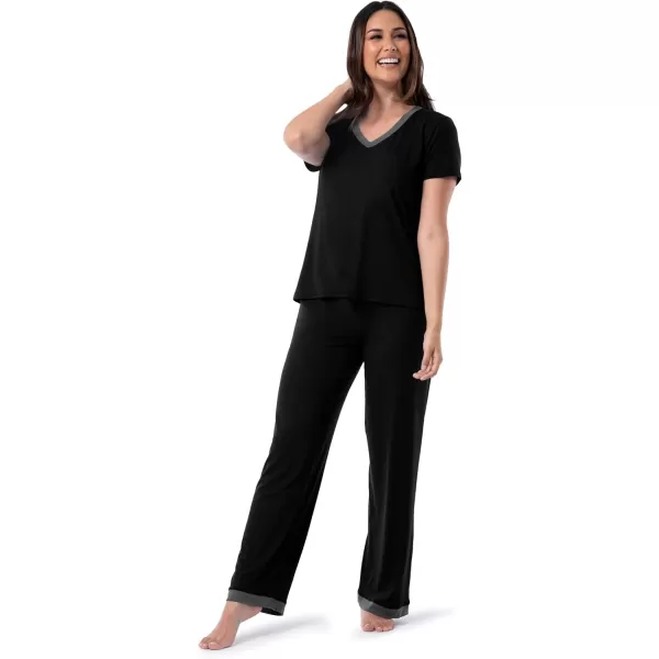 imageFruit of the Loom Womens Short Sleeve Tee and Pant 2 Piece Sleep Pajama SetBlack