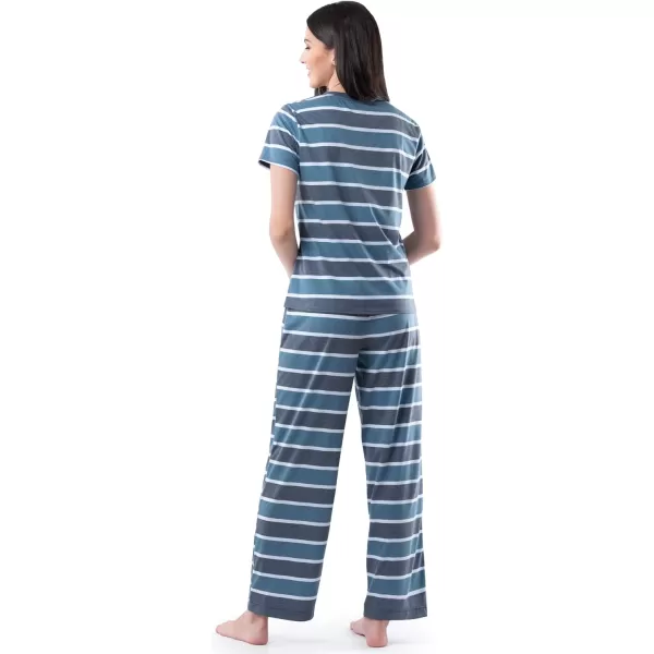 imageFruit of the Loom Womens Short Sleeve Tee and Pant 2 Piece Sleep Pajama SetBlue Stripe