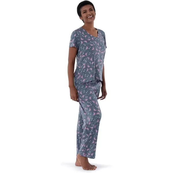 imageFruit of the Loom Womens Short Sleeve Tee and Pant 2 Piece Sleep Pajama SetFloral