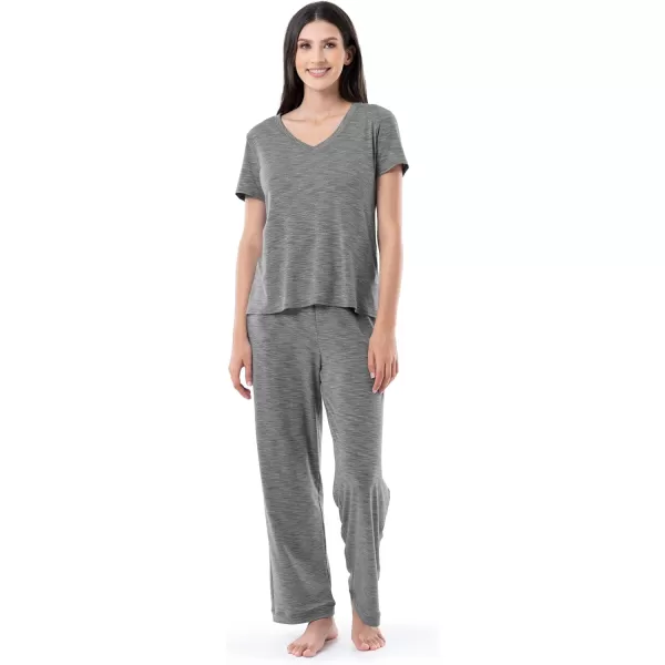imageFruit of the Loom Womens Short Sleeve Tee and Pant 2 Piece Sleep Pajama SetHeather Grey