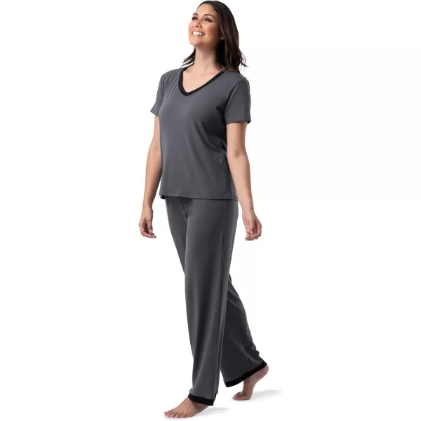 imageFruit of the Loom Womens Short Sleeve Tee and Pant 2 Piece Sleep Pajama SetSoft Grey