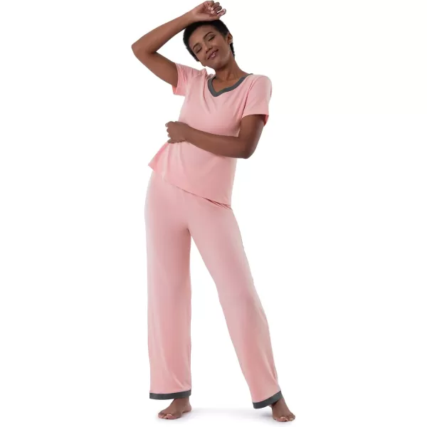 imageFruit of the Loom Womens Short Sleeve Tee and Pant 2 Piece Sleep Pajama SetSoft Pink