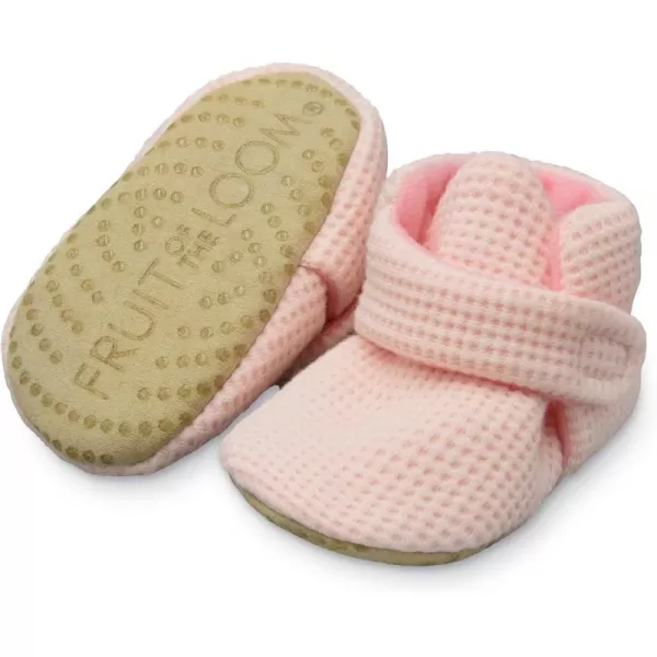 imageFruit of the Loom Cozy Thermal Wrap Booties with NonSkids for Baby Girls Boys UnisexPink Waffle