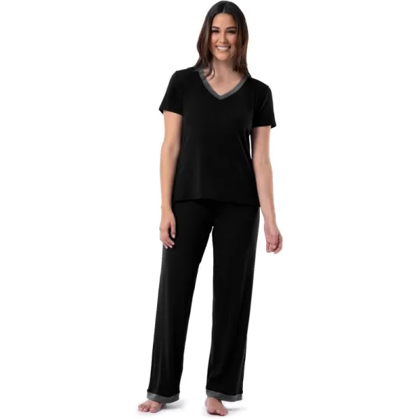 imageFruit of the Loom Womens Short Sleeve Tee and Pant 2 Piece Sleep Pajama SetBlack