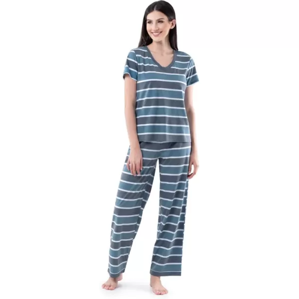 imageFruit of the Loom Womens Short Sleeve Tee and Pant 2 Piece Sleep Pajama SetBlue Stripe