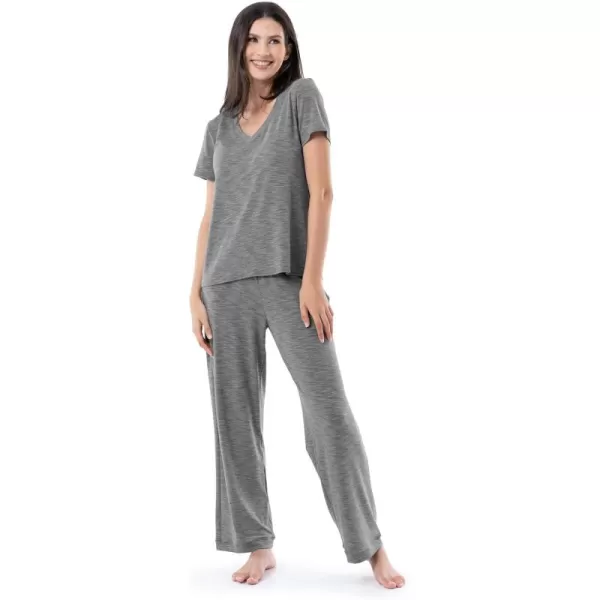 imageFruit of the Loom Womens Short Sleeve Tee and Pant 2 Piece Sleep Pajama SetHeather Grey