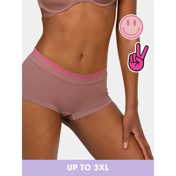 imageFruit of the Loom A Fresh Collection Hey Shorty 3Pack Seamless Boyshorts for Womens Everyday ComfortPremium PlumRose ShadowBlack