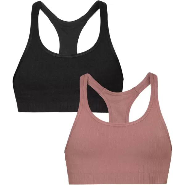 imageFruit of the Loom A Fresh Collection So Sporty 2Pack Womens Seamless Racerback Croptop BrasPremium PlumBlack Hue