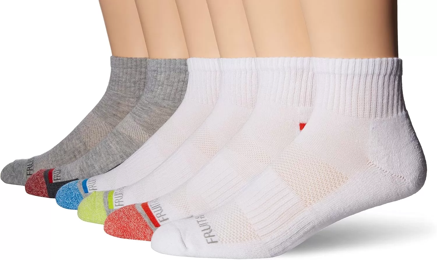 imageFruit of the Loom Mens Essential 6 Pair Pack Casual Socks with Cushion and Arch SupportWhiteGray Colored HeelToe