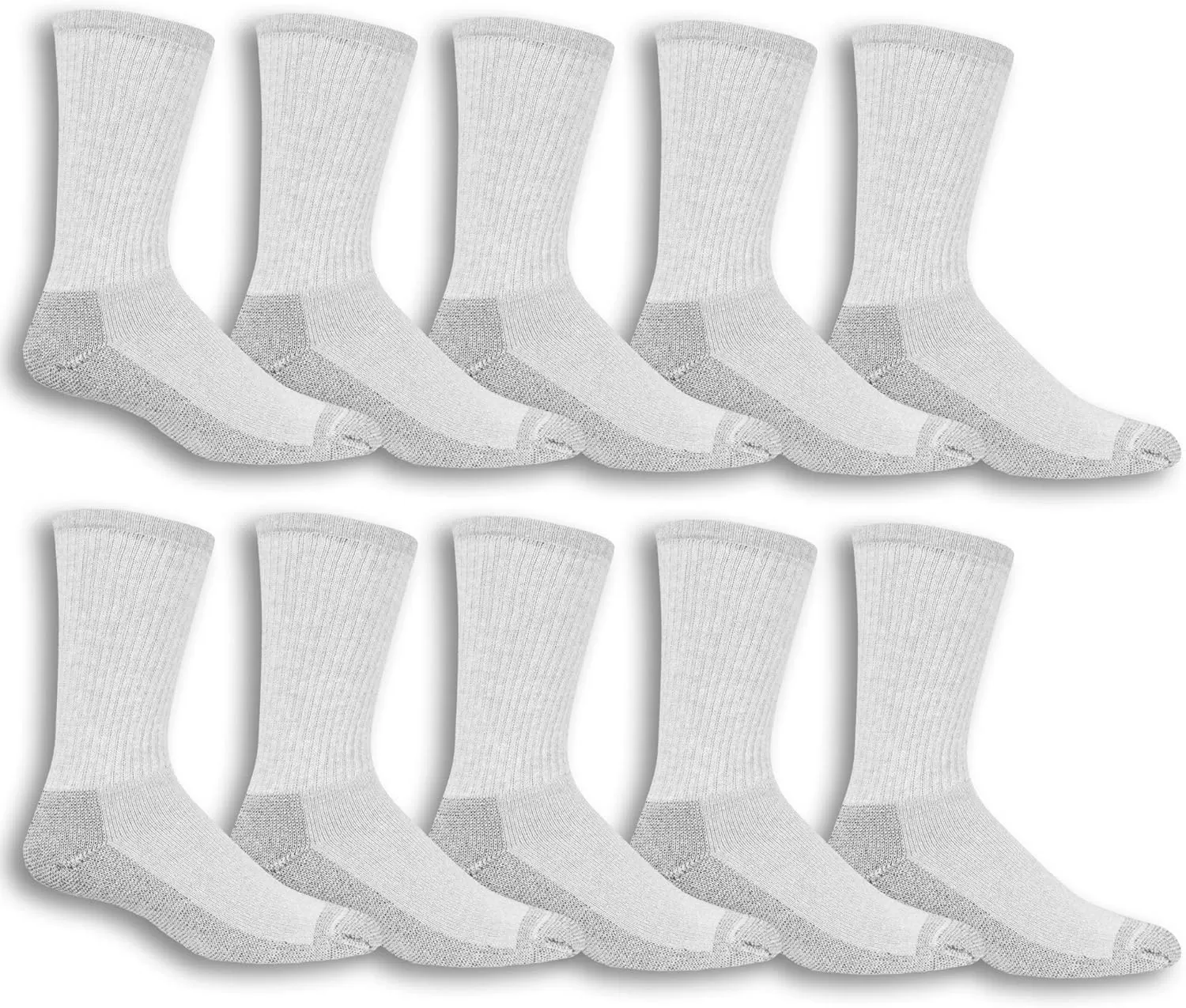 imageFruit of the Loom Mens Work Gear Cushioned Crew Socks 10 PairGrey