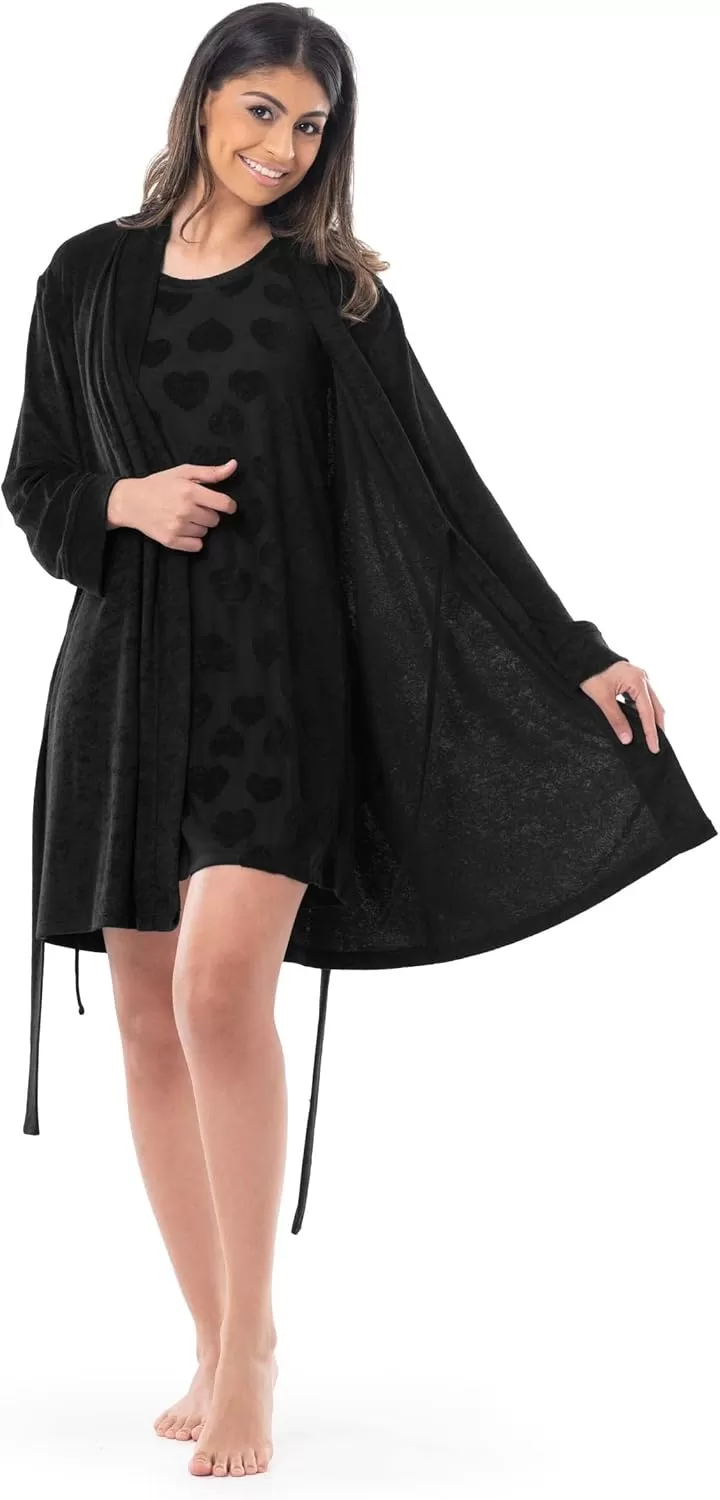 imageFruit of the Loom Womens Beyondsoft Sleep Chemise and Robe SetBlack