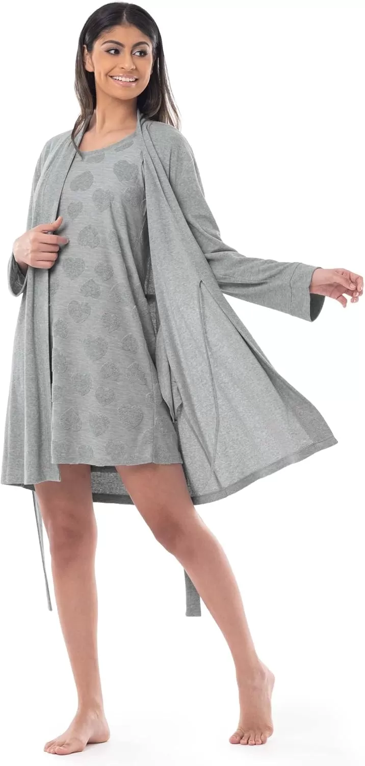 imageFruit of the Loom Womens Beyondsoft Sleep Chemise and Robe SetLight Grey Heather