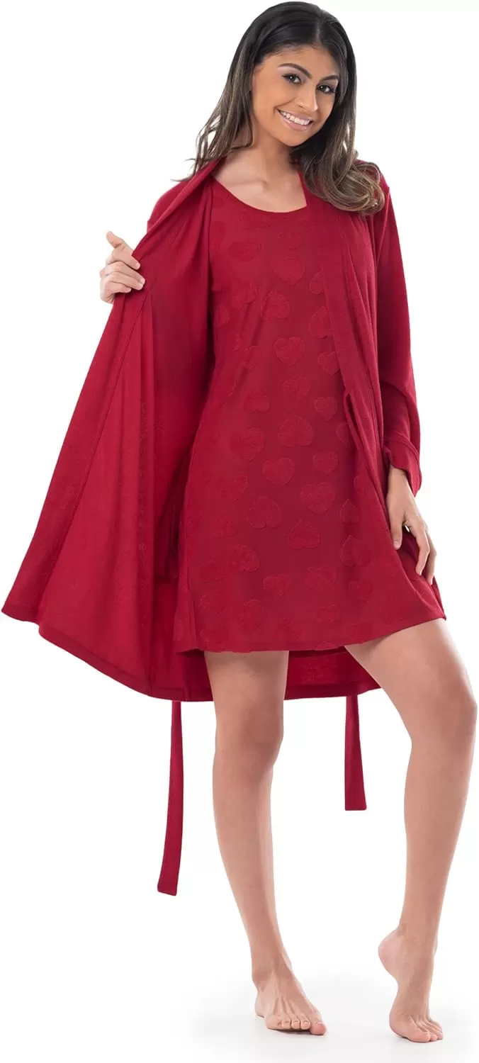 imageFruit of the Loom Womens Beyondsoft Sleep Chemise and Robe SetRadiant Red