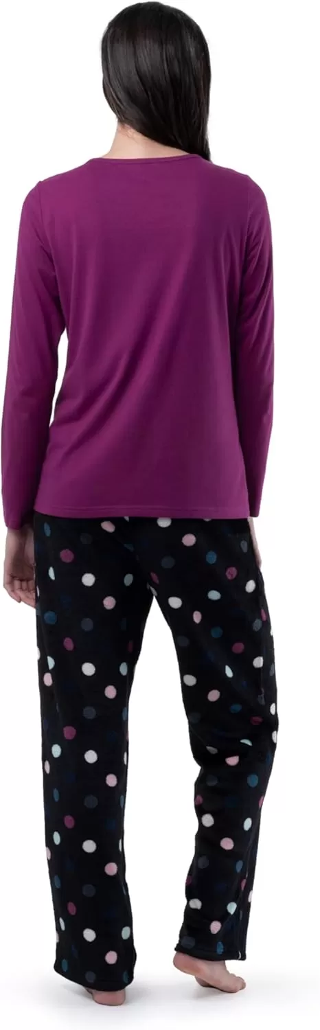 imageFruit of the Loom Womens Sueded Jersey Crew Top and Fleece Pant Sleep Set BerryMulti Confetti