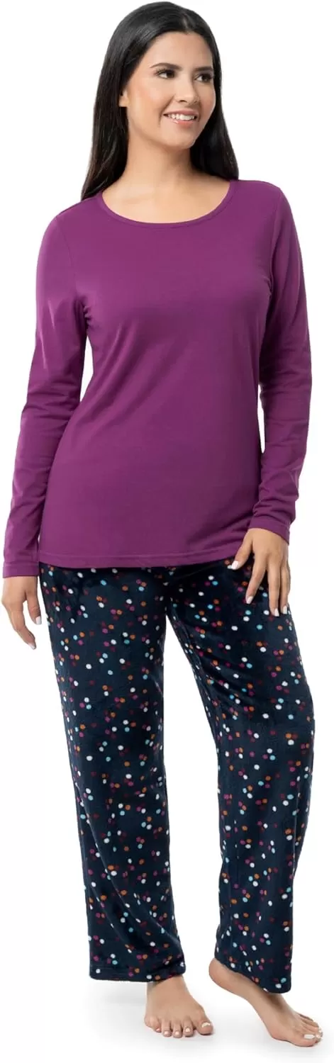 imageFruit of the Loom Womens Sueded Jersey Crew Top and Fleece Pant Sleep Set BerryMulti Confetti