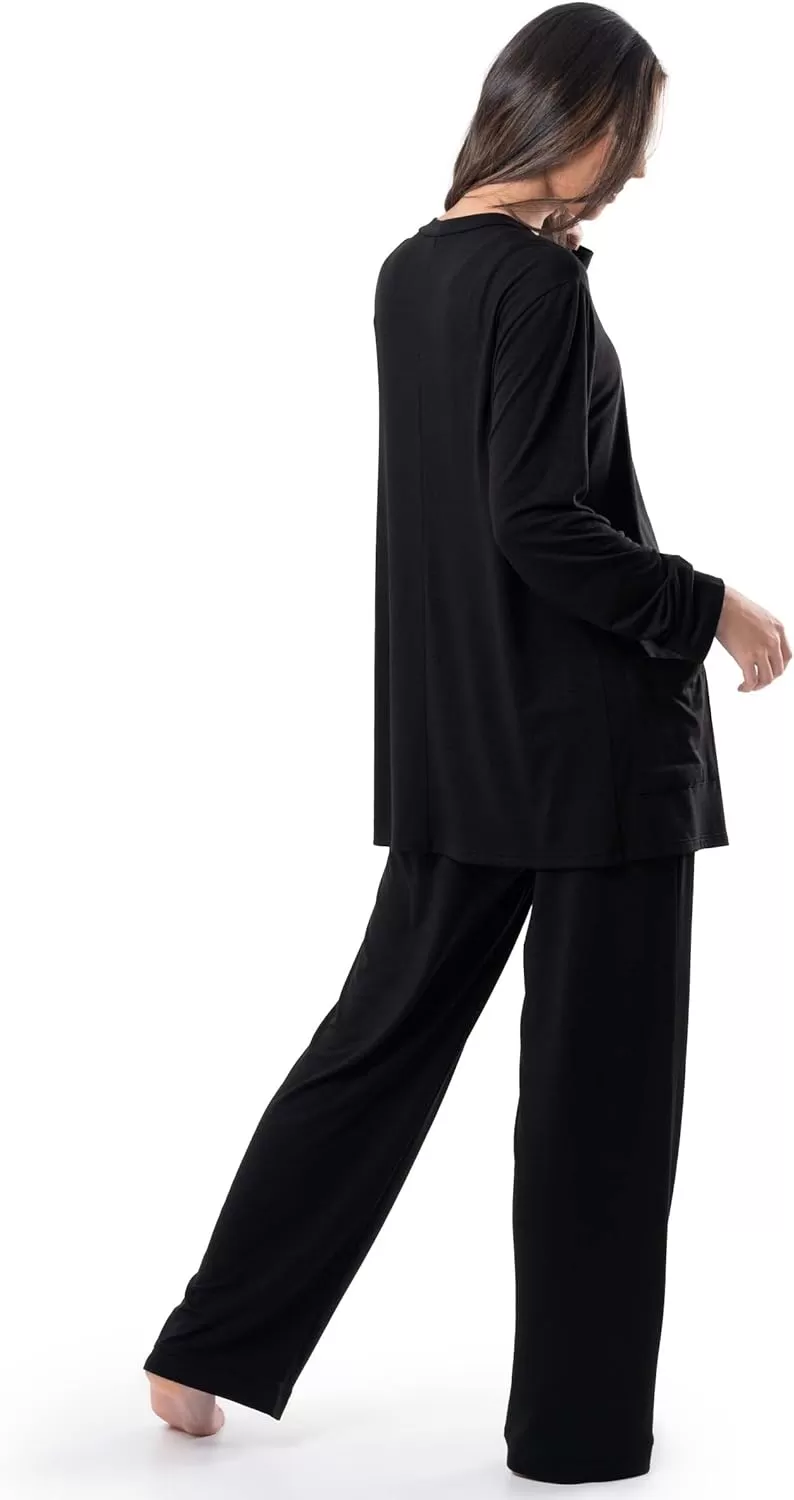 imageFruit of the Loom womens Breathable Tank Top Pant and Cardigan Sleep SetBlack