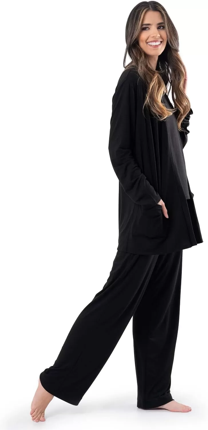 imageFruit of the Loom womens Breathable Tank Top Pant and Cardigan Sleep SetBlack