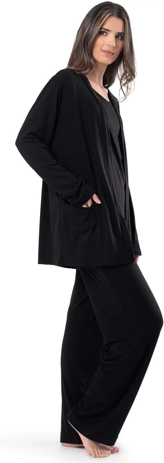 imageFruit of the Loom womens Breathable Tank Top Pant and Cardigan Sleep SetBlack