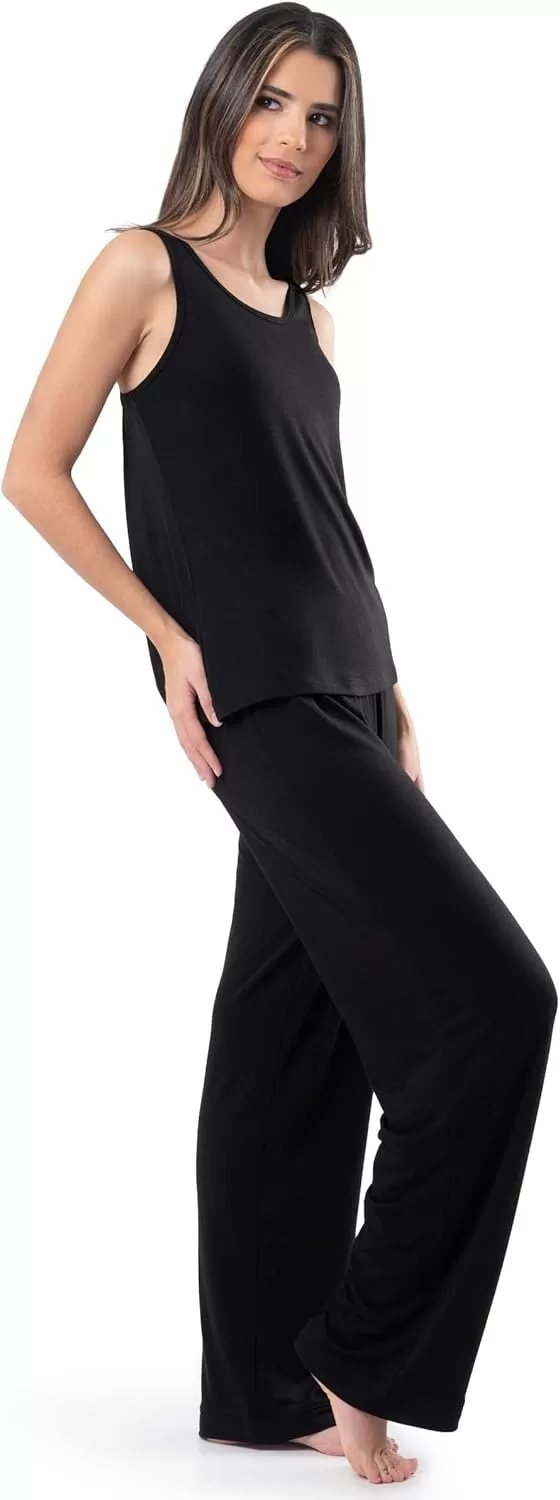 imageFruit of the Loom womens Breathable Tank Top Pant and Cardigan Sleep SetBlack
