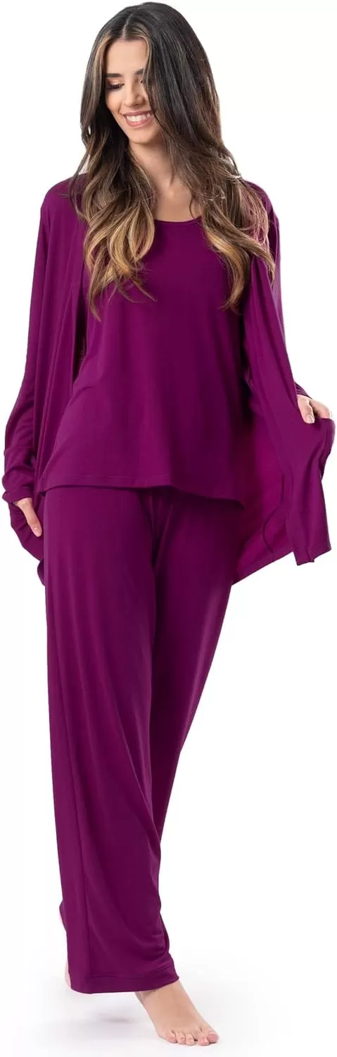 imageFruit of the Loom womens Breathable Tank Top Pant and Cardigan Sleep SetBoysenberry
