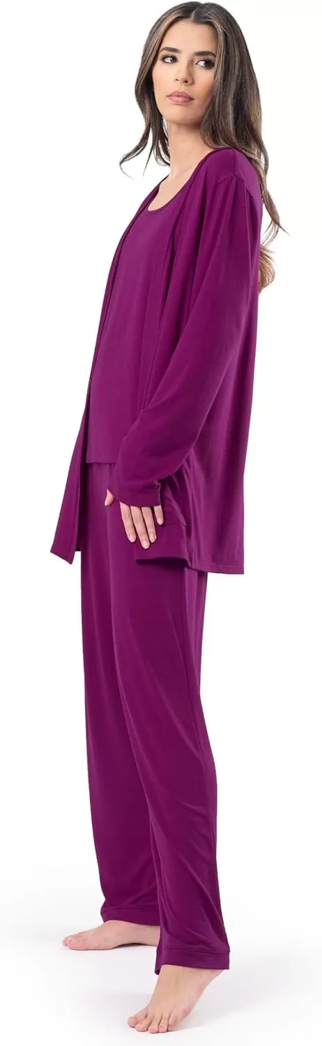 imageFruit of the Loom womens Breathable Tank Top Pant and Cardigan Sleep SetBoysenberry
