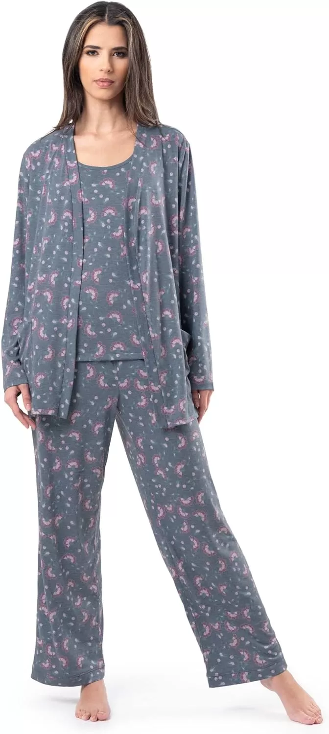 imageFruit of the Loom womens Breathable Tank Top Pant and Cardigan Sleep SetFloral Print