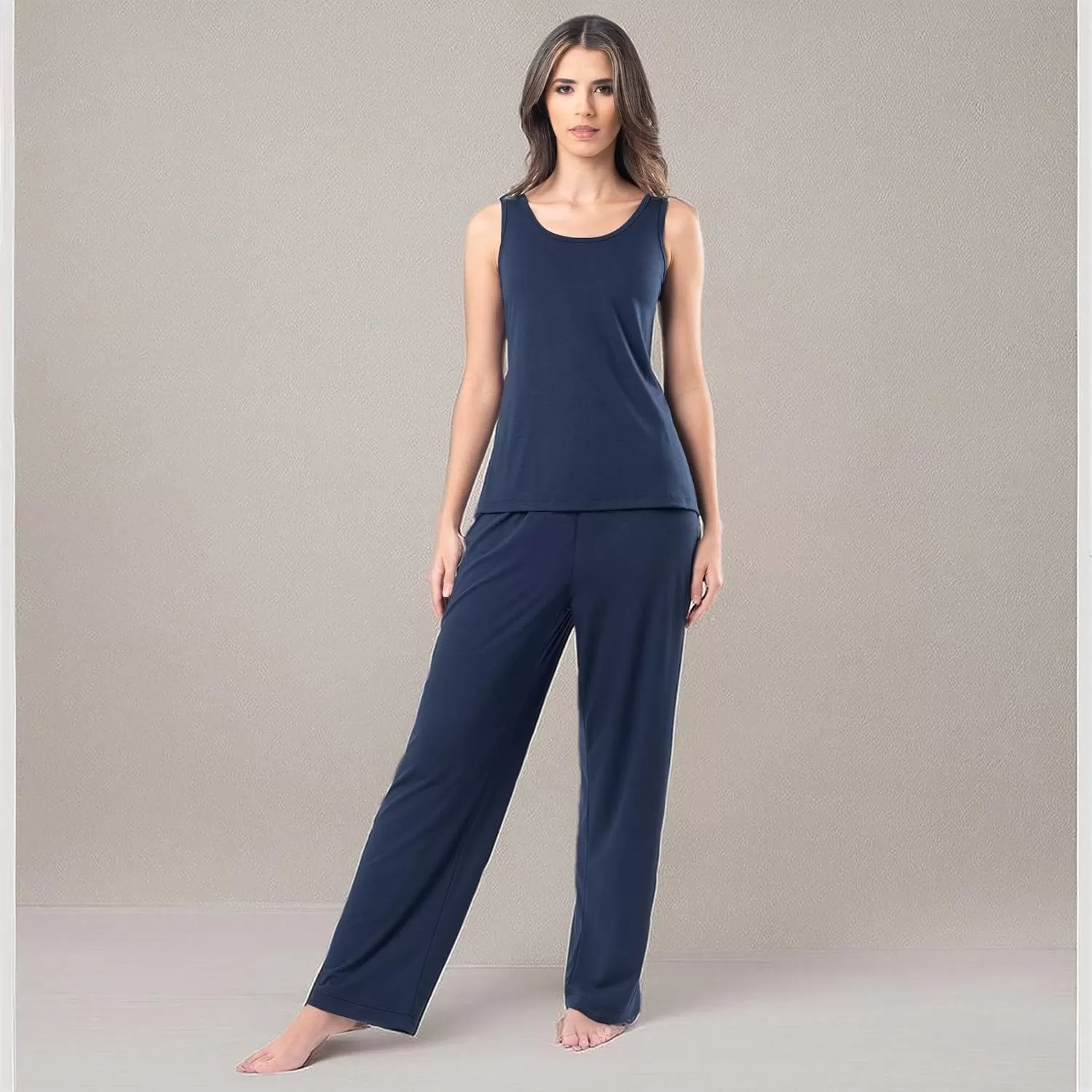 imageFruit of the Loom womens Breathable Tank Top Pant and Cardigan Sleep SetMidnight Blue