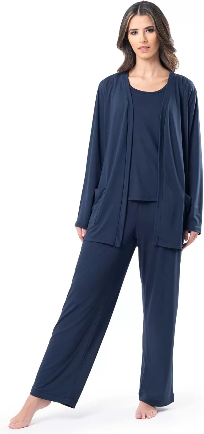 imageFruit of the Loom womens Breathable Tank Top Pant and Cardigan Sleep SetMidnight Blue