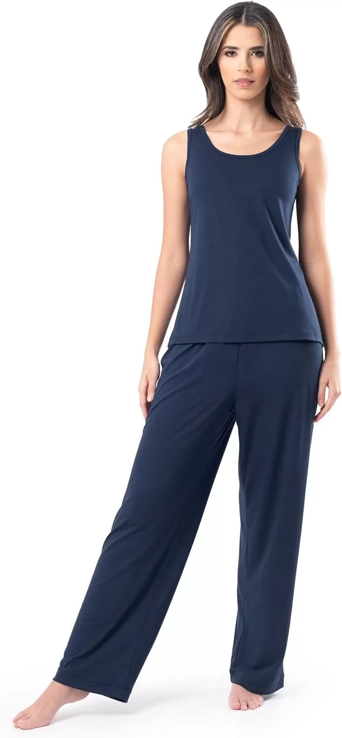 imageFruit of the Loom womens Breathable Tank Top Pant and Cardigan Sleep SetMidnight Blue