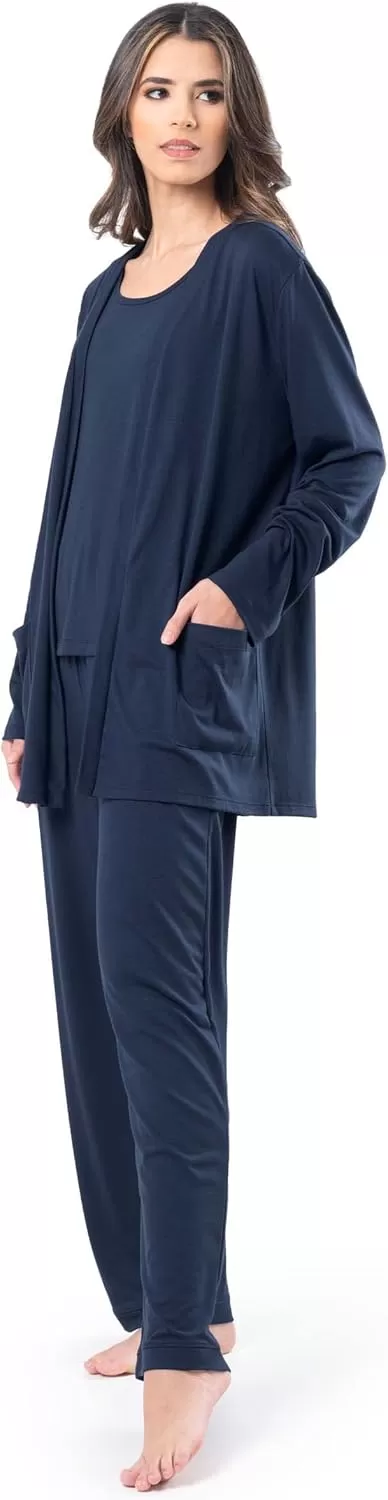imageFruit of the Loom womens Breathable Tank Top Pant and Cardigan Sleep SetMidnight Blue