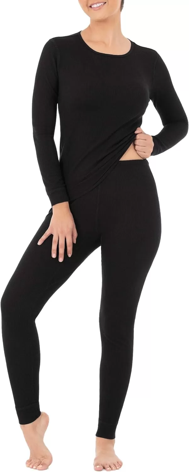 imageFruit of the Loom womens Micro Waffle Premium Thermal SetBlack