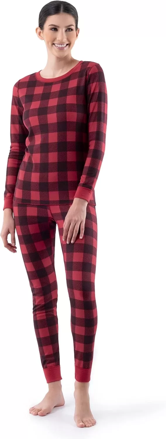 imageFruit of the Loom womens Micro Waffle Premium Thermal SetBuffalo Plaid