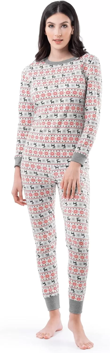 imageFruit of the Loom womens Micro Waffle Premium Thermal SetFair Isle White