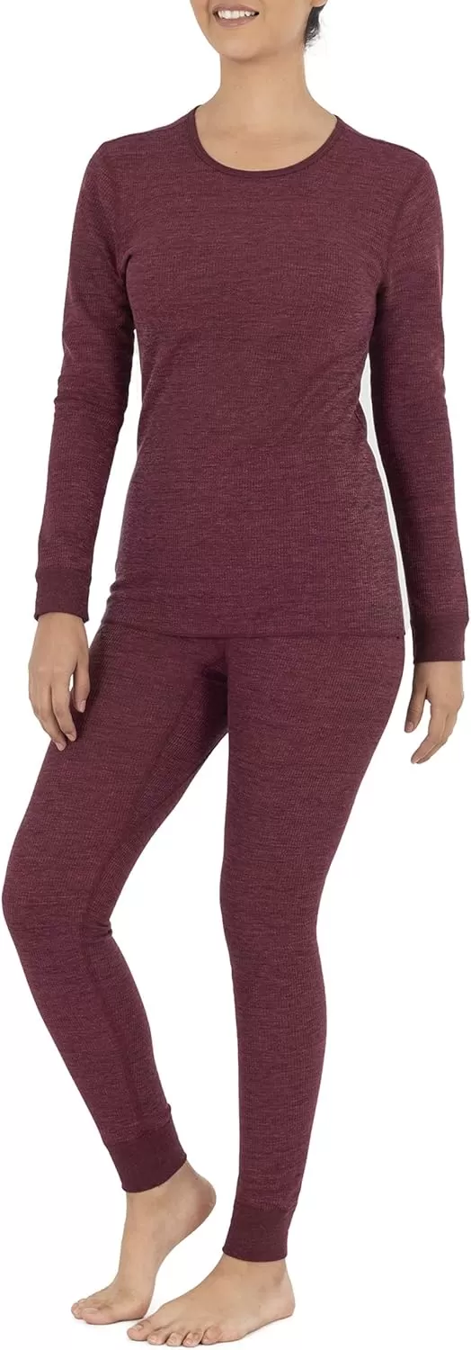 imageFruit of the Loom womens Micro Waffle Premium Thermal SetMerlot Heather
